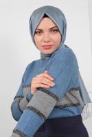 Tesettür giyim LACİVERT ÇİZGİLİ SİMLİ TRİKO KAZAK  8605 