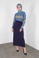 Tesettür giyim LACİVERT ÇİZGİLİ SİMLİ TRİKO KAZAK  8605 