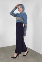 Tesettür giyim LACİVERT ÇİZGİLİ SİMLİ TRİKO KAZAK  8605 