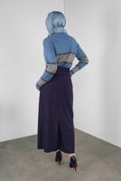 Tesettür giyim LACİVERT ÇİZGİLİ SİMLİ TRİKO KAZAK  8605 