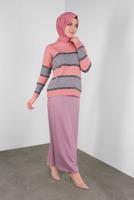 Vêtements hijab ROSE PULL EN TRICOT EN BRILLANTE À RAYURES 8605