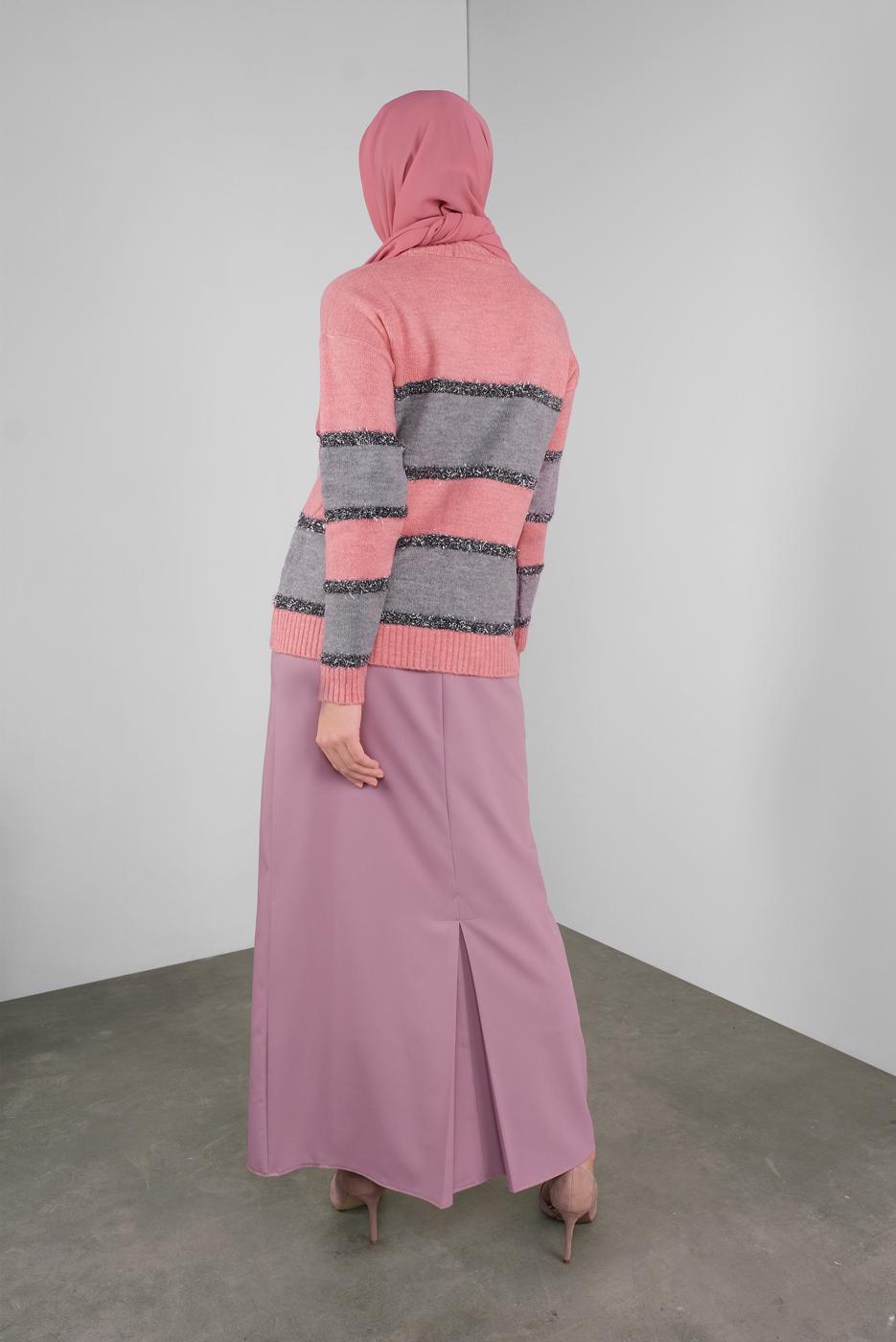 Vêtements hijab ROSE PULL EN TRICOT EN BRILLANTE À RAYURES 8605