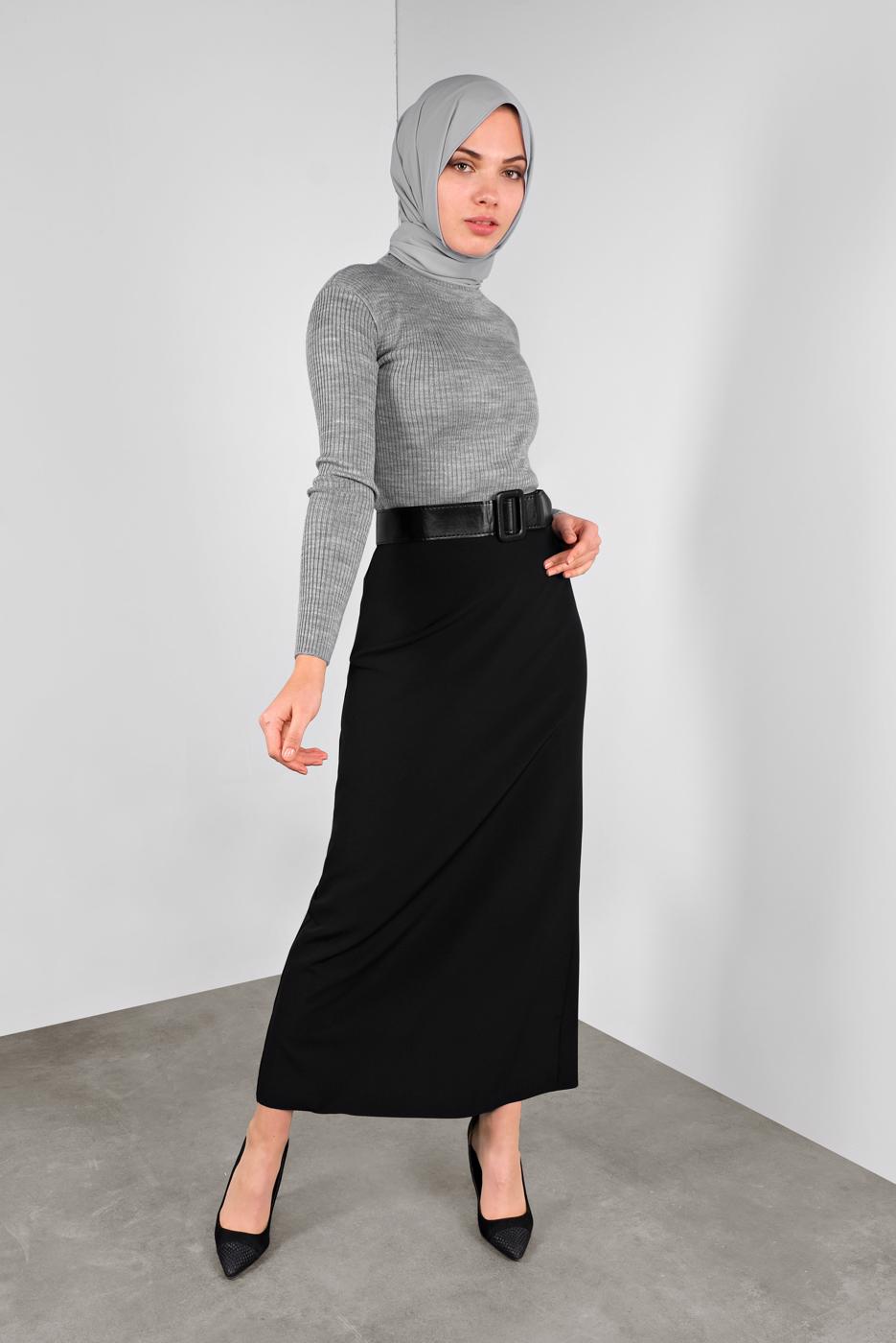 Tesettür giyim GRİ FİTİLLİ TRİKO KAZAK 9002