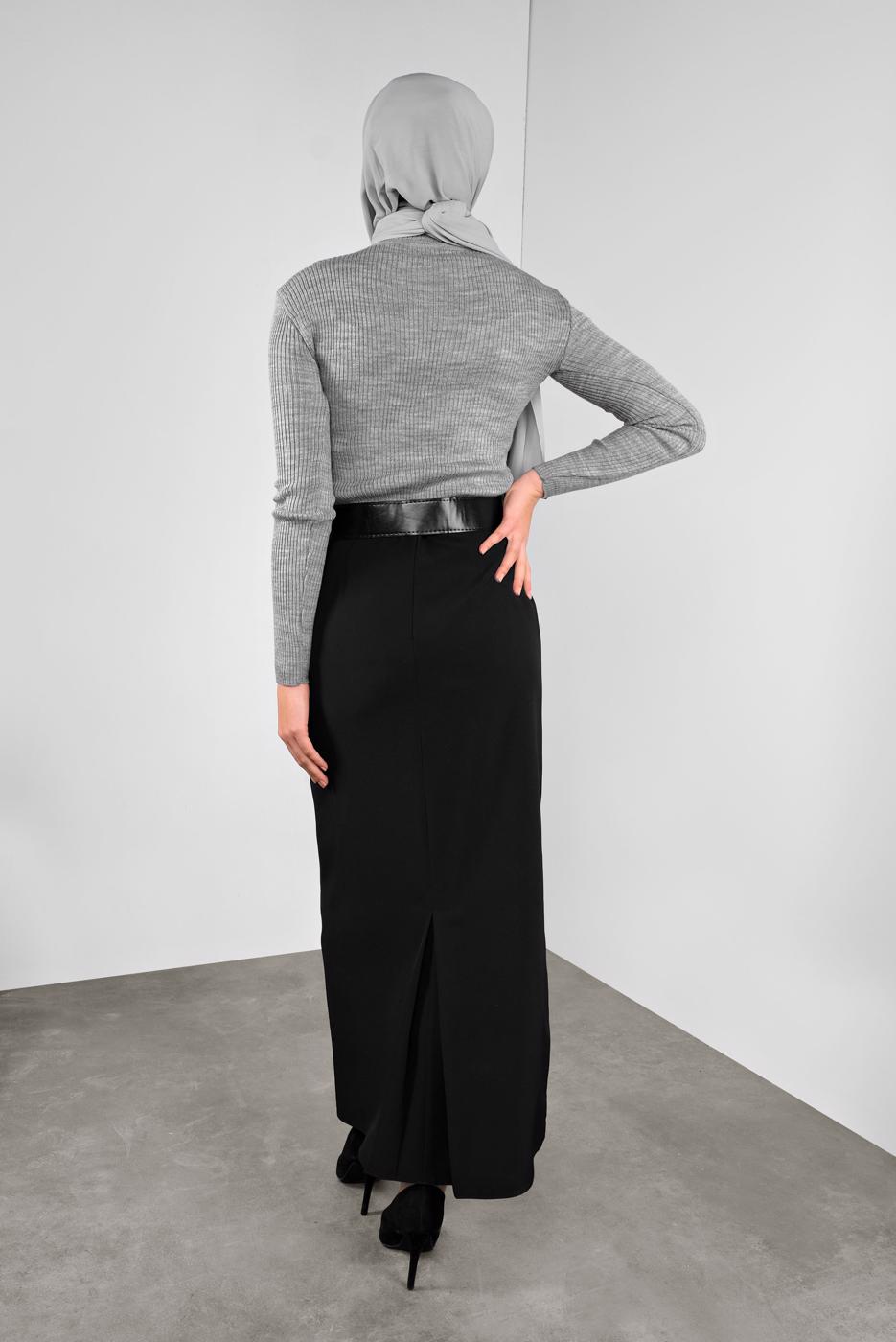 Tesettür giyim GRİ FİTİLLİ TRİKO KAZAK 9002