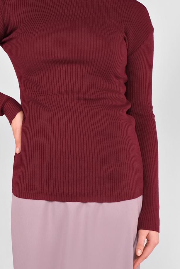 Vêtements hijab ROUGE BORDEAUX PULL EN TRICOT À CÔTELÉ 9002  - TRENDTESETTÜR