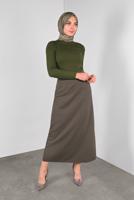 Tesettür giyim HAKİ FİTİLLİ TRİKO KAZAK 9002