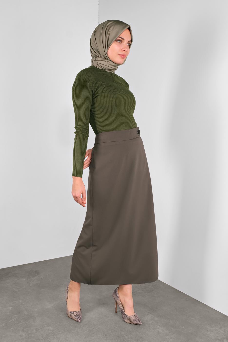 Tesettür giyim HAKİ FİTİLLİ TRİKO KAZAK 9002