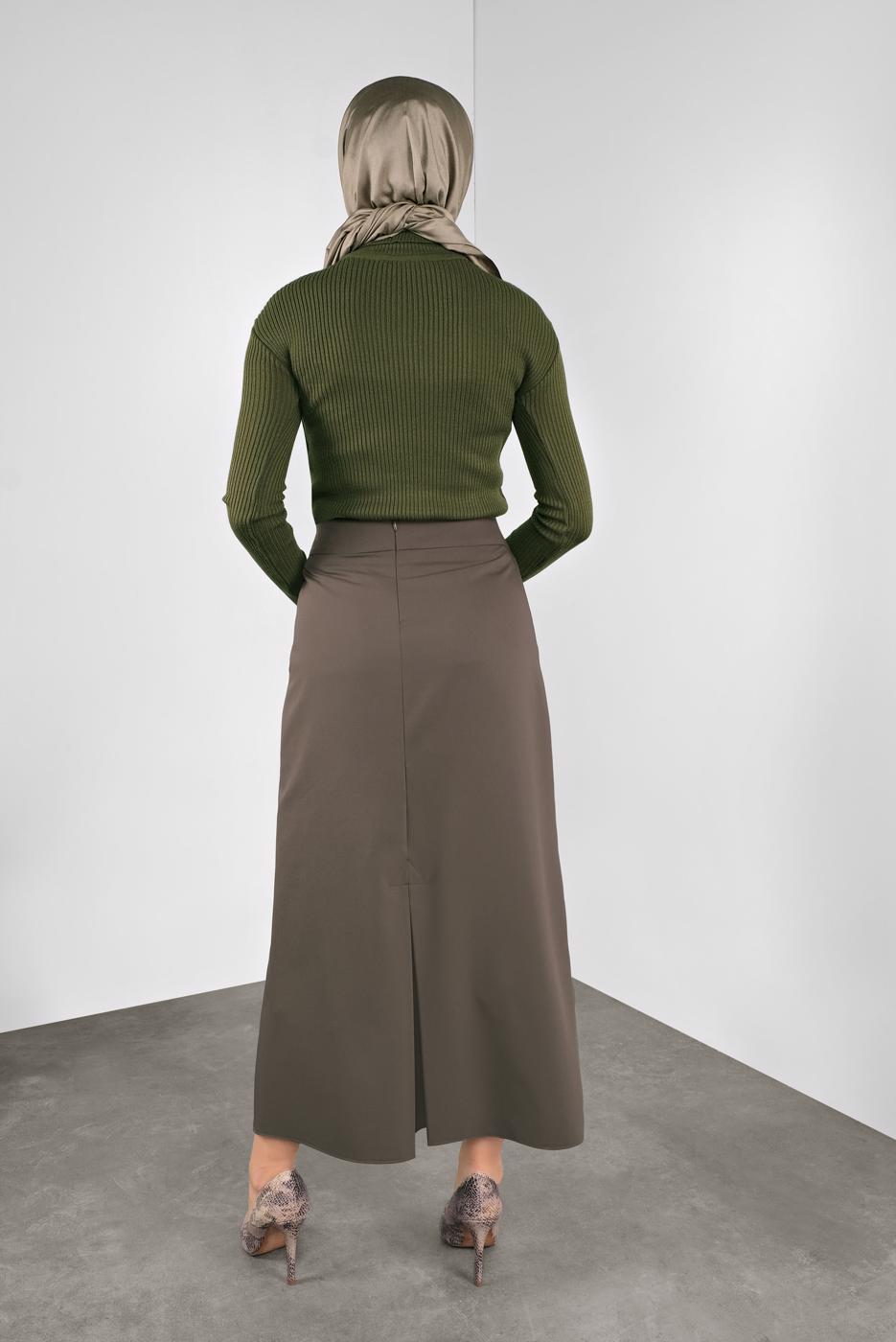 Tesettür giyim HAKİ FİTİLLİ TRİKO KAZAK 9002