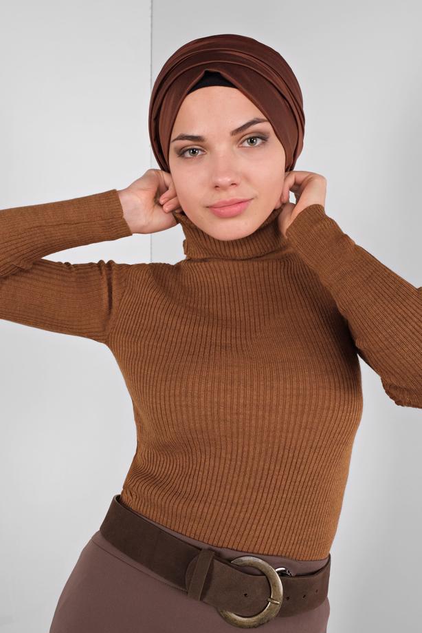 Vêtements hijab BRUN PULL EN TRICOT À CÔTELÉ 9002  - TRENDTESETTÜR
