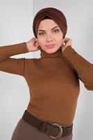 Tesettür giyim KAHVE FİTİLLİ TRİKO KAZAK 9002