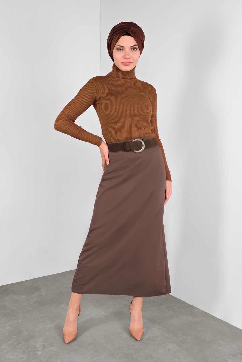 Tesettür giyim KAHVE FİTİLLİ TRİKO KAZAK 9002