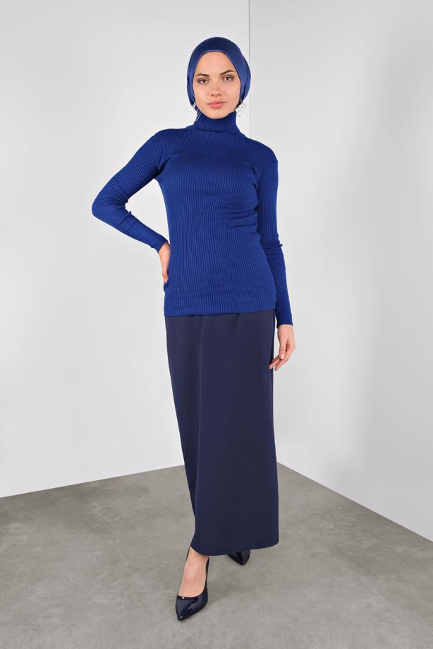 Vêtements hijab BLEU MARINE PULL EN TRICOT À CÔTELÉ 9002  - TRENDTESETTÜR