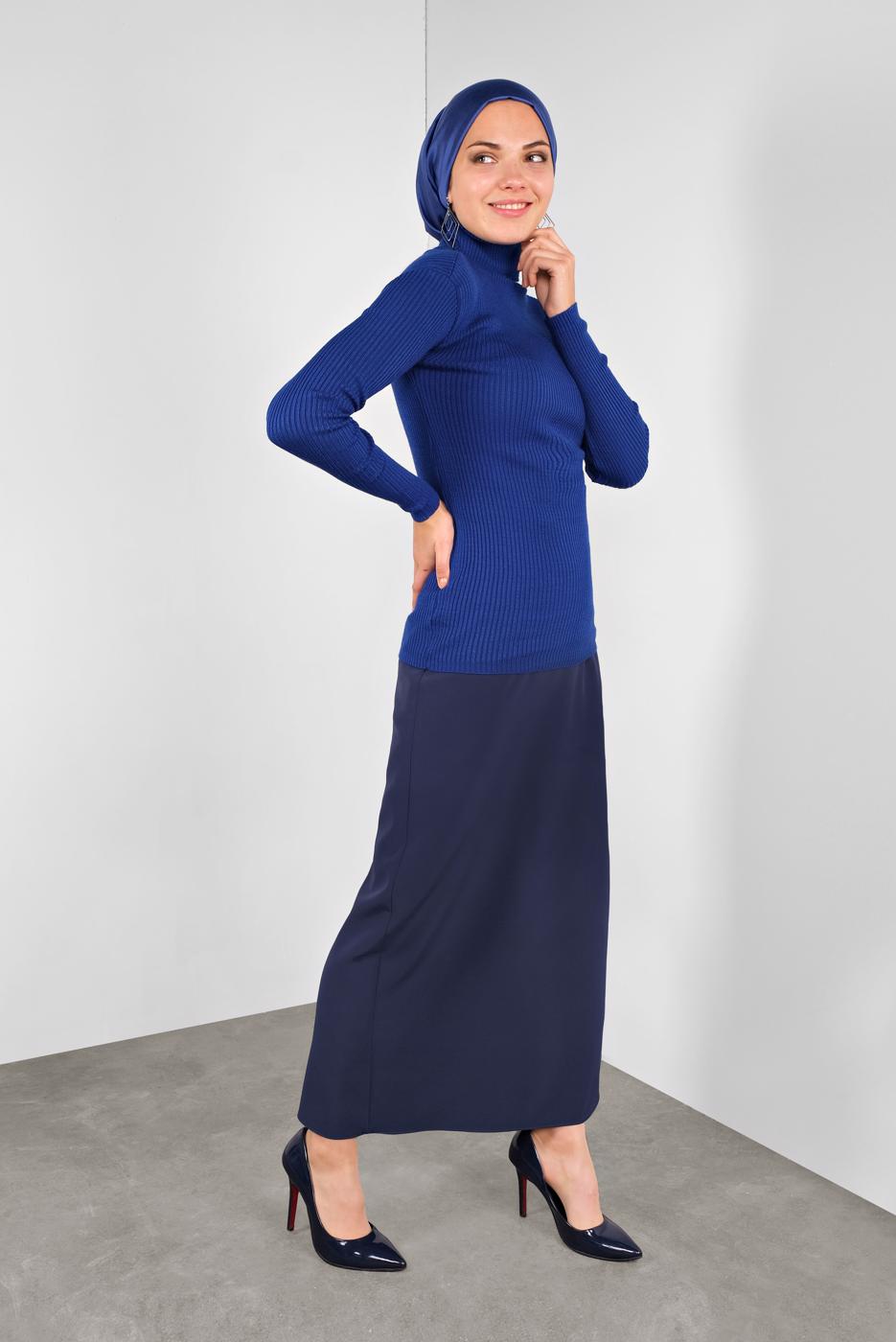 Tesettür giyim LACİVERT FİTİLLİ TRİKO KAZAK 9002
