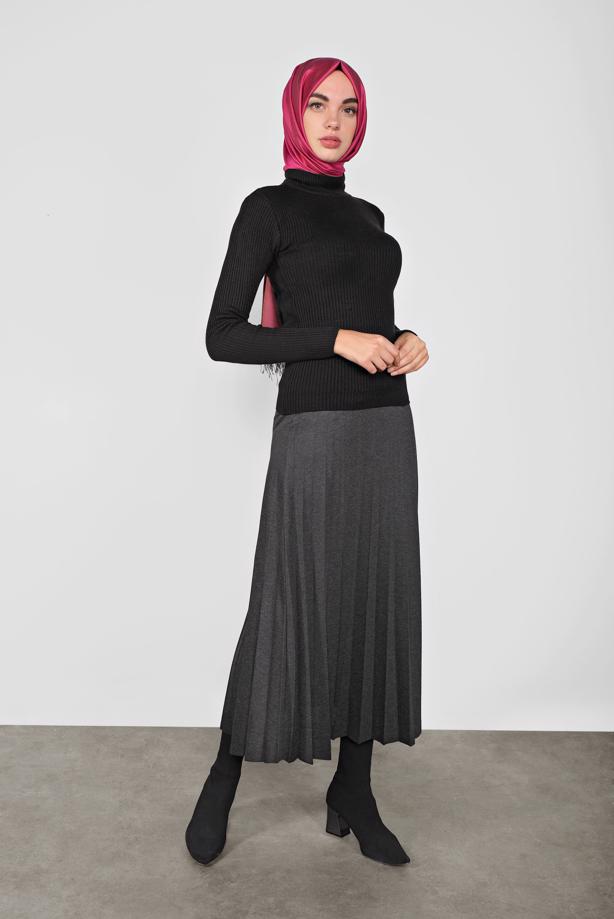 Vêtements hijab NOIR PULL EN TRICOT À CÔTELÉ 9202 - TRENDTESETTÜR