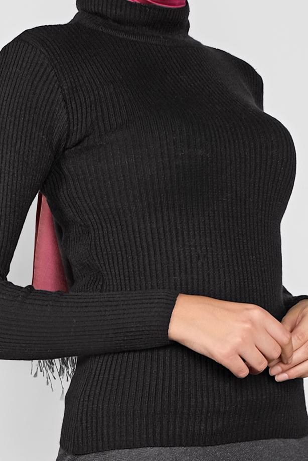 Vêtements hijab NOIR PULL EN TRICOT À CÔTELÉ 9202 - TRENDTESETTÜR