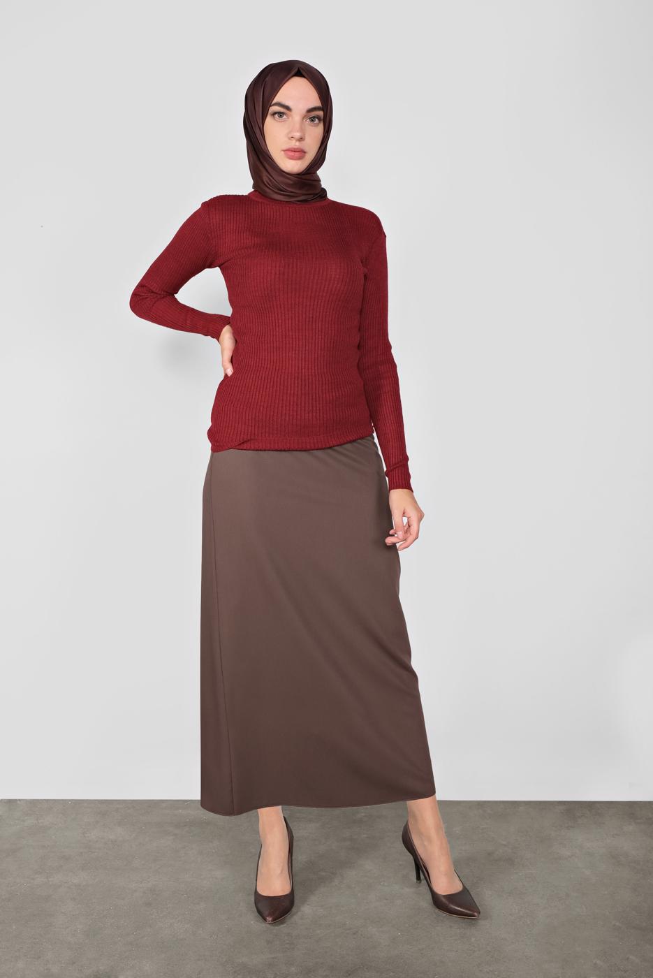 Tesettür giyim KIRMIZI BOĞAZLI FİTİLLİ TRİKO KAZAK 9202 