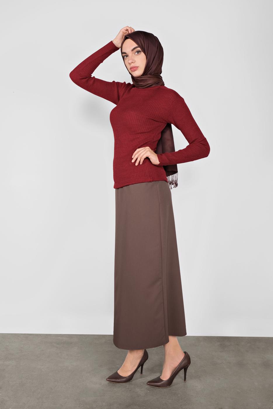 Tesettür giyim KIRMIZI BOĞAZLI FİTİLLİ TRİKO KAZAK 9202 