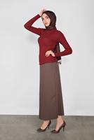 Tesettür giyim KIRMIZI BOĞAZLI FİTİLLİ TRİKO KAZAK 9202 