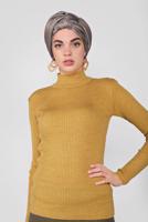 Tesettür giyim TURUNCU BOĞAZLI FİTİLLİ TRİKO KAZAK 9202 