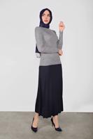 Tesettür giyim GRİ BOĞAZLI FİTİLLİ TRİKO KAZAK 9202 