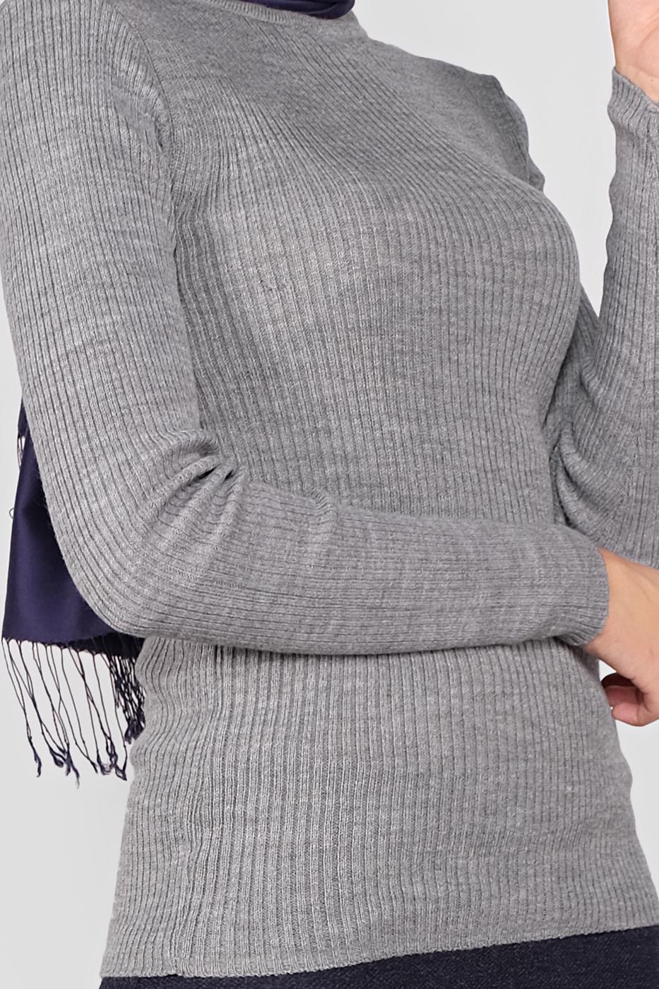 Tesettür giyim GRİ BOĞAZLI FİTİLLİ TRİKO KAZAK 9202 
