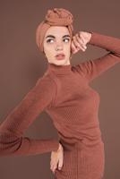 Tesettür giyim KAHVE BOĞAZLI FİTİLLİ TRİKO KAZAK 9202 