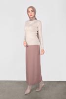 Tesettür giyim BEJ BOĞAZLI FİTİLLİ TRİKO KAZAK 9202 