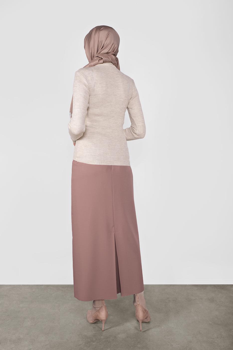 Tesettür giyim BEJ BOĞAZLI FİTİLLİ TRİKO KAZAK 9202 