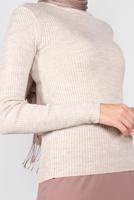 Tesettür giyim BEJ BOĞAZLI FİTİLLİ TRİKO KAZAK 9202 