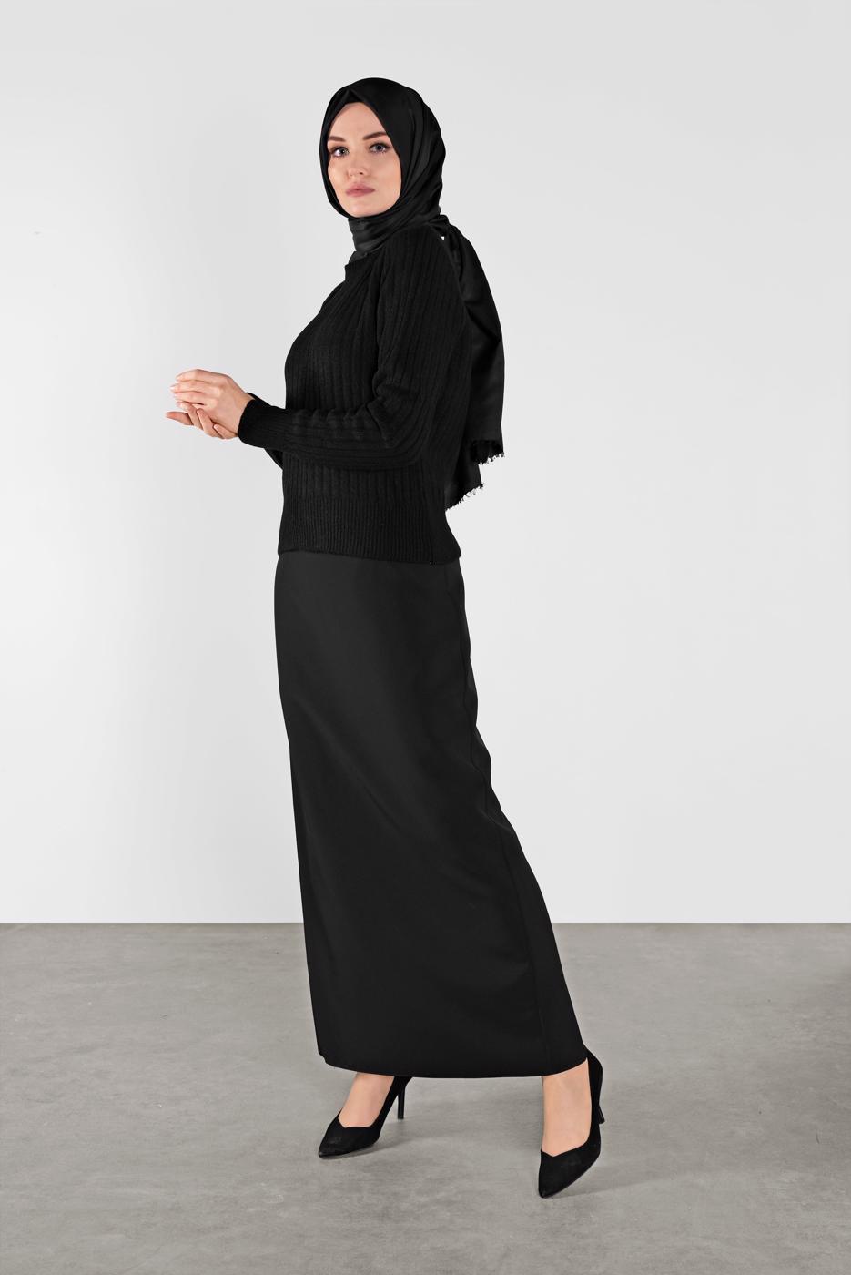 Tesettür giyim SİYAH FİTİLLİ KAZAK 9426 