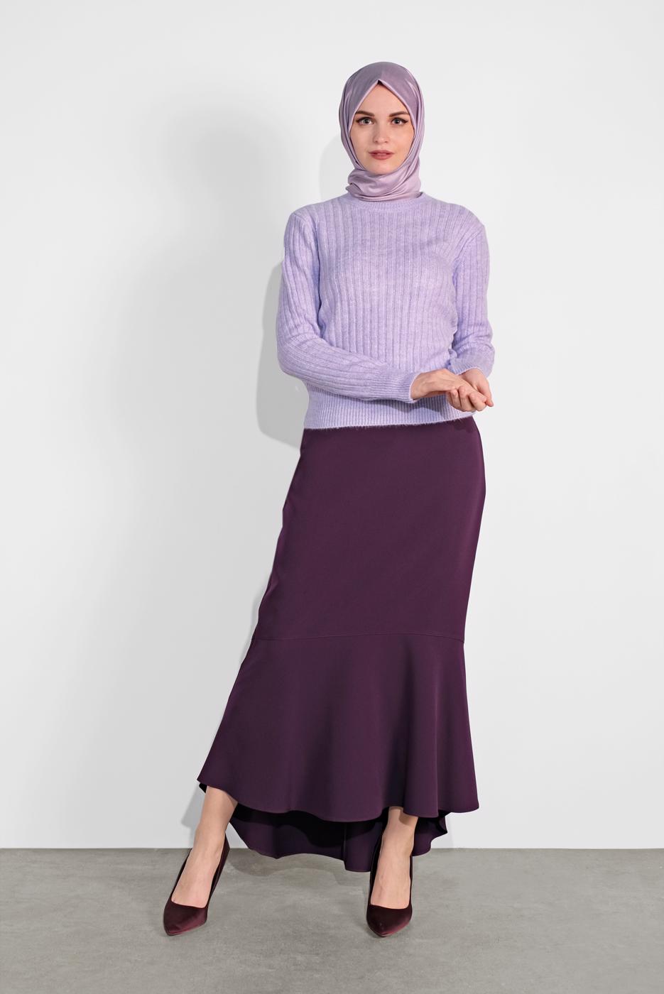Vêtements hijab POURPRE PULL EN TRICOT À CÔTELÉ 9426