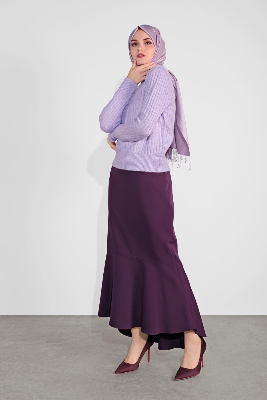 Vêtements hijab POURPRE PULL EN TRICOT À CÔTELÉ 9426