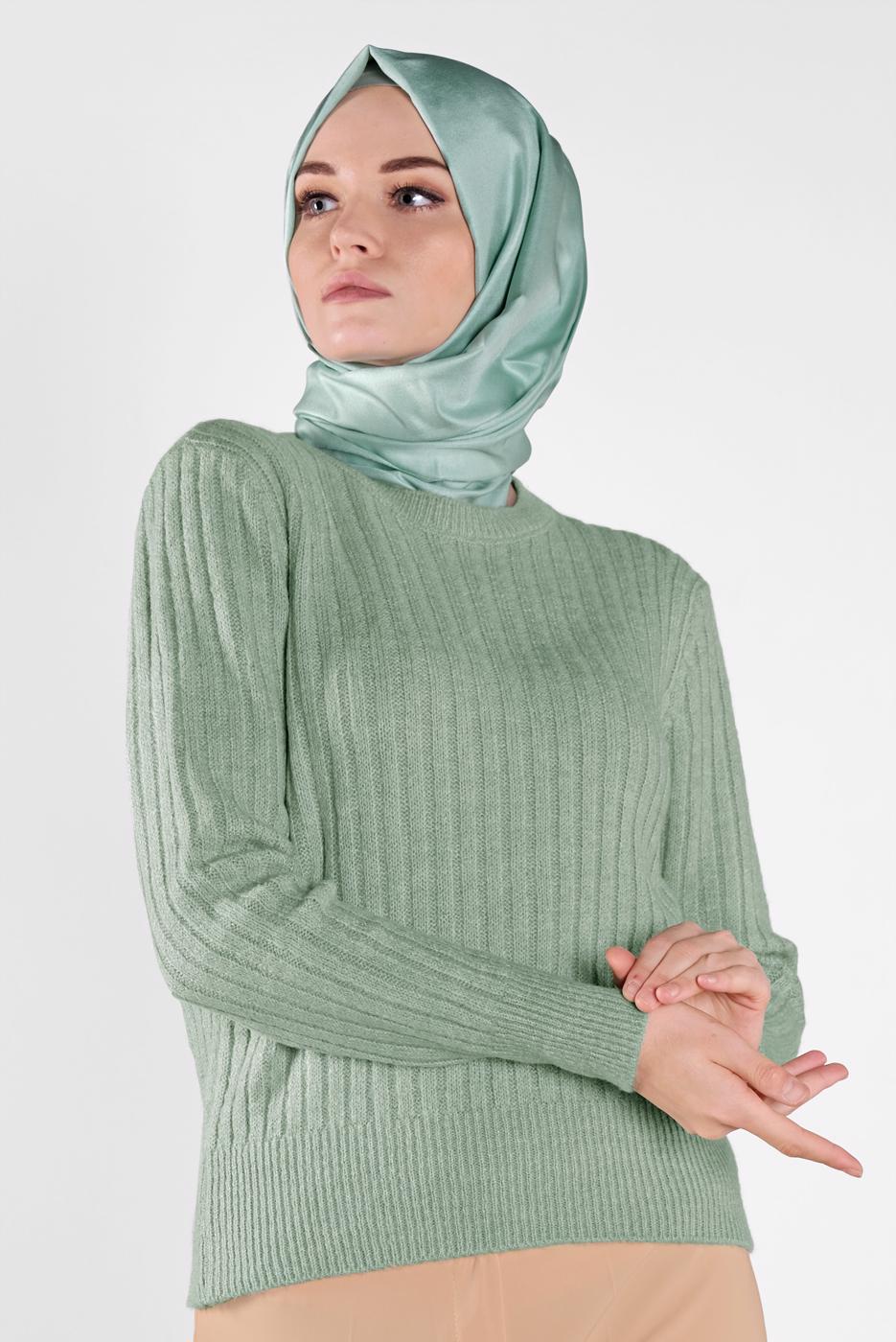 Tesettür giyim YEŞİL FİTİLLİ KAZAK 9426 