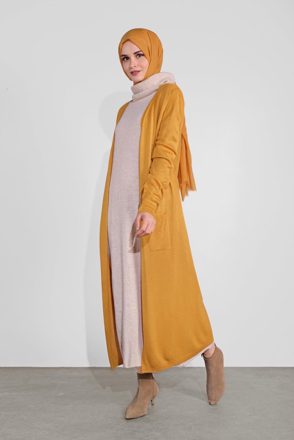 Tesettür giyim TURUNCU TRİKO HIRKA 15441-1 