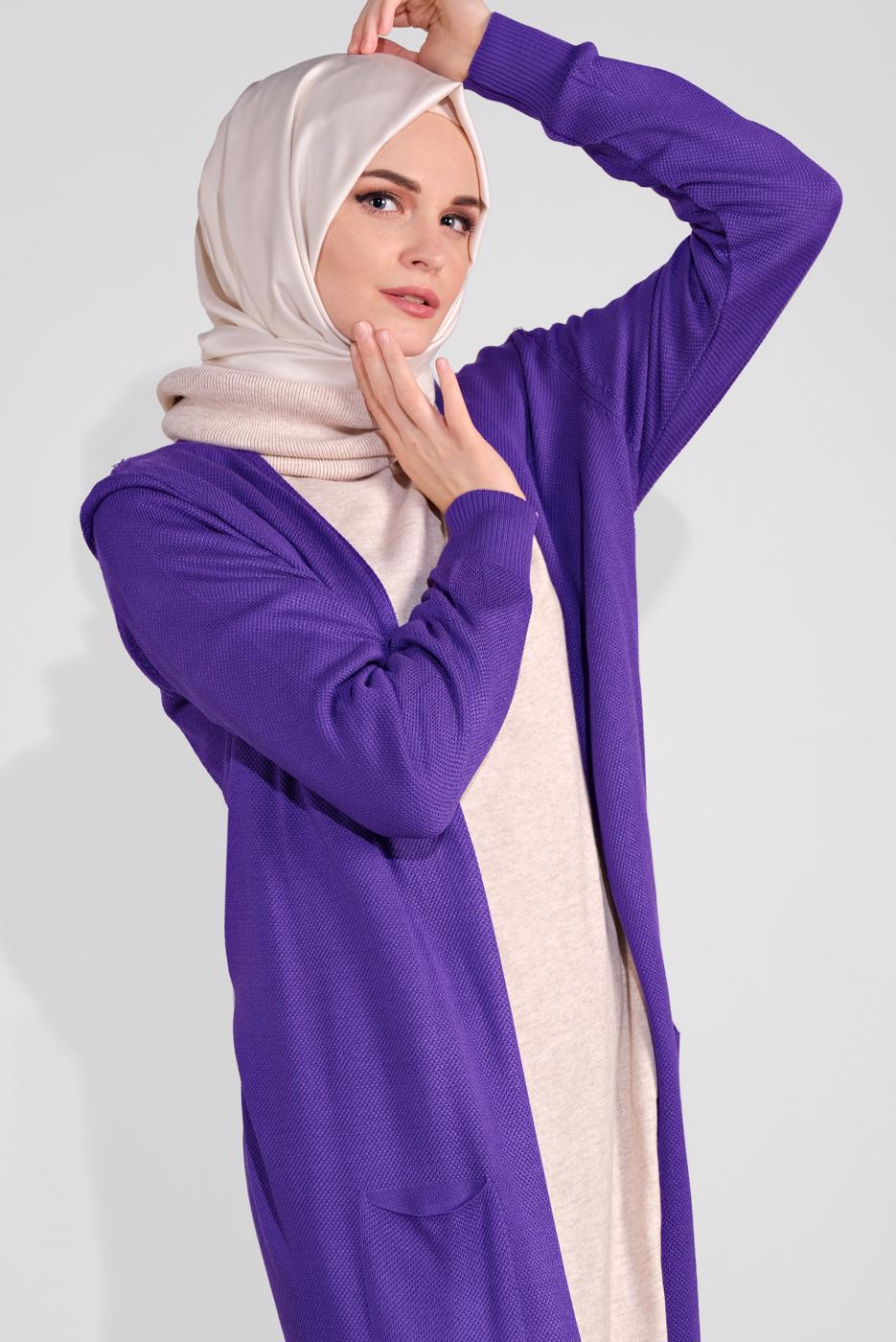 Hijab clothing PURPLE KNIT CARDIGAN 15441-1 