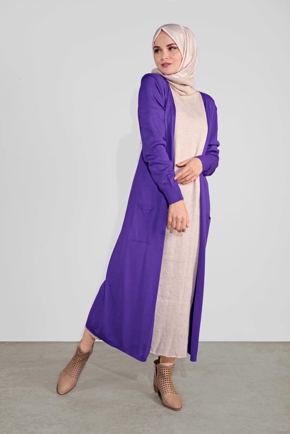Hijab clothing PURPLE KNIT CARDIGAN 15441-1 