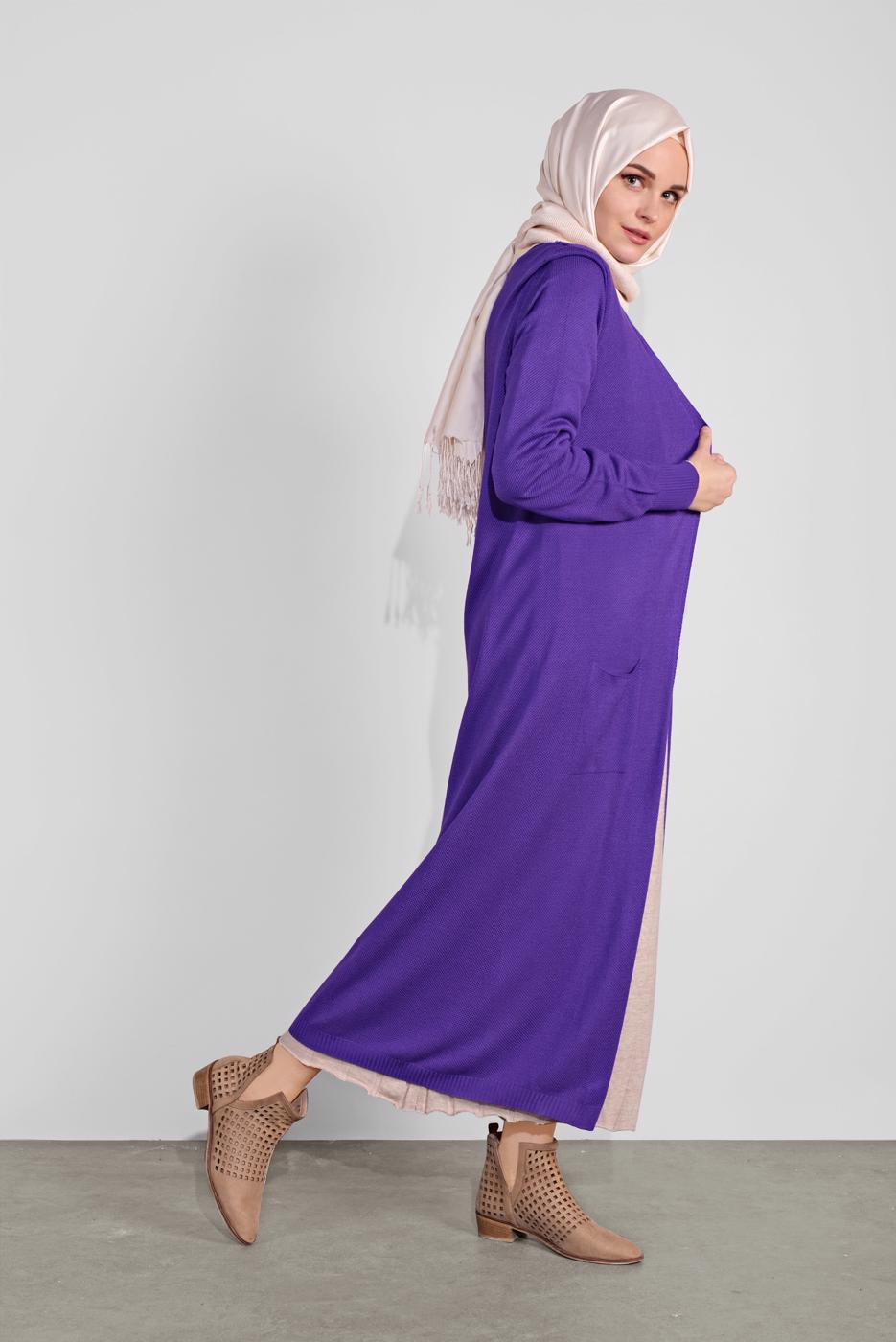 Hijab clothing PURPLE KNIT CARDIGAN 15441-1 