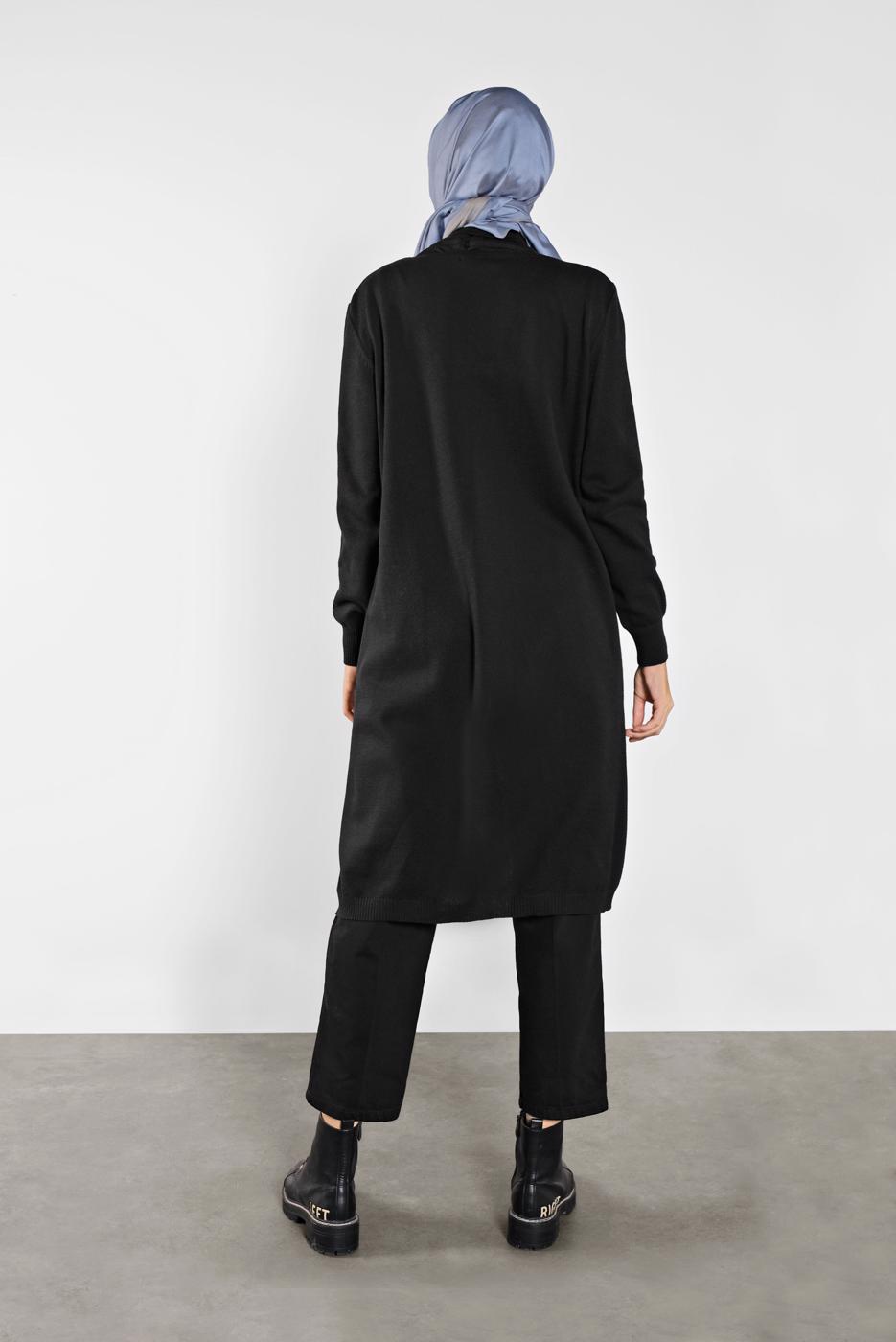 Tesettür giyim SİYAH CEPLİ TRİKO HIRKA 15441