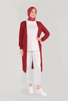 Tesettür giyim KIRMIZI CEPLİ TRİKO HIRKA 15441