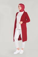 Tesettür giyim KIRMIZI CEPLİ TRİKO HIRKA 15441