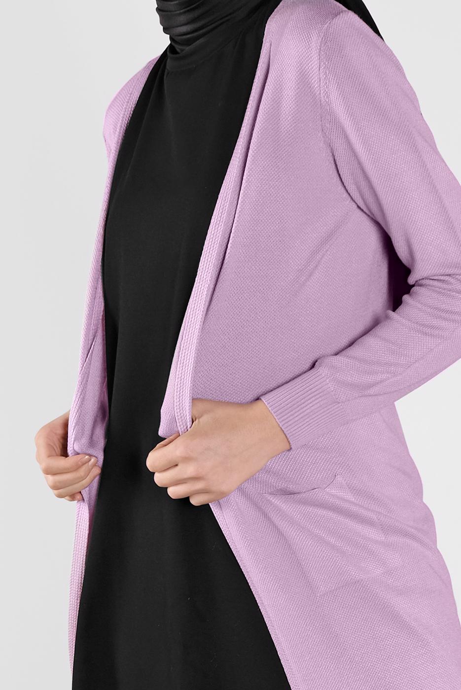 Tesettür giyim MOR CEPLİ TRİKO HIRKA 15441