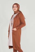 Tesettür giyim KAHVE CEPLİ TRİKO HIRKA 15441