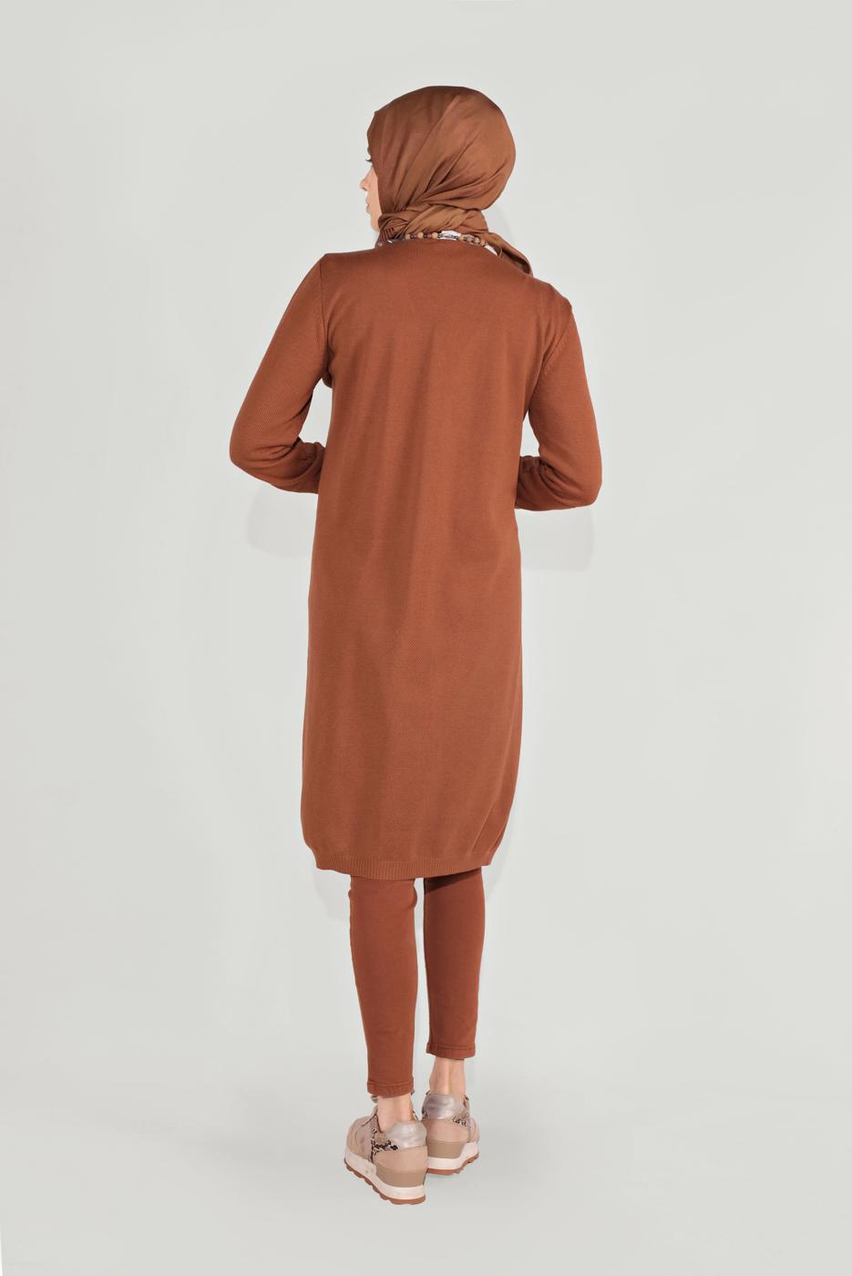 Tesettür giyim KAHVE CEPLİ TRİKO HIRKA 15441