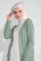 Tesettür giyim YEŞİL CEPLİ TRİKO HIRKA 15441