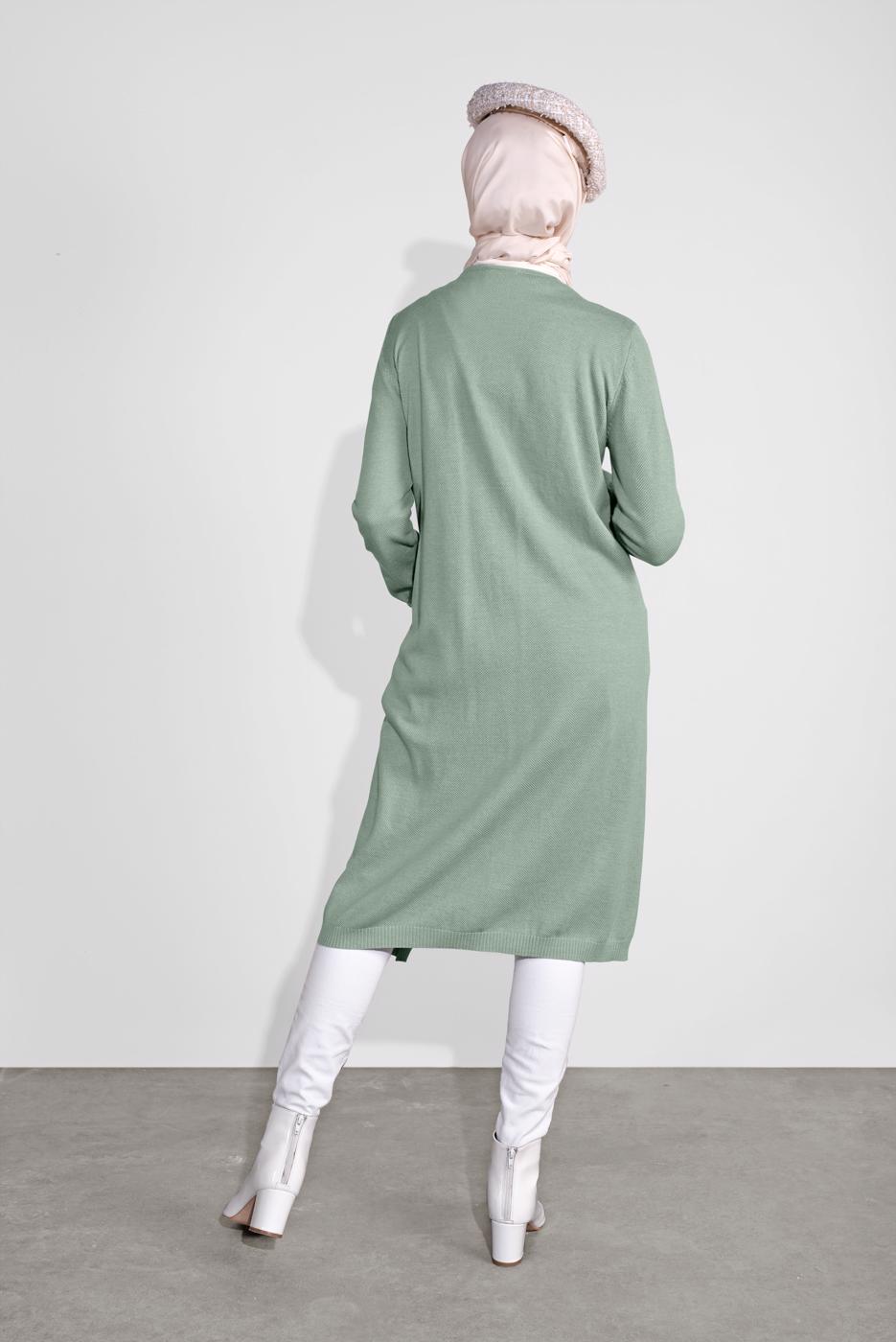 Tesettür giyim YEŞİL CEPLİ TRİKO HIRKA 15441