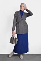 Tesettür giyim GRİ KRUVAZE YAKA KEMERLİ CEKET  40123 