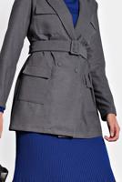 Tesettür giyim GRİ KRUVAZE YAKA KEMERLİ CEKET  40123 