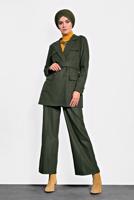 Tesettür giyim HAKİ KRUVAZE YAKA KEMERLİ CEKET  40123 