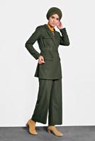 Tesettür giyim HAKİ KRUVAZE YAKA KEMERLİ CEKET  40123 