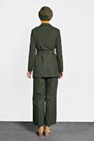 Tesettür giyim HAKİ KRUVAZE YAKA KEMERLİ CEKET  40123 